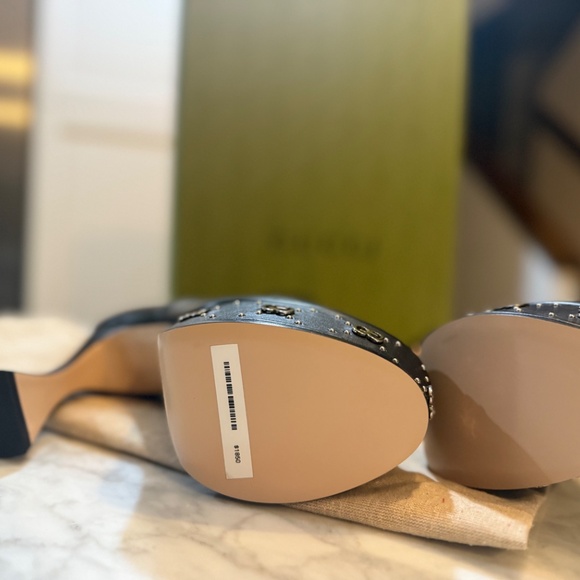 Gucci Janaya  Black Leather GG Stud Platform Booties 37 New in box - Picture 4 of 15